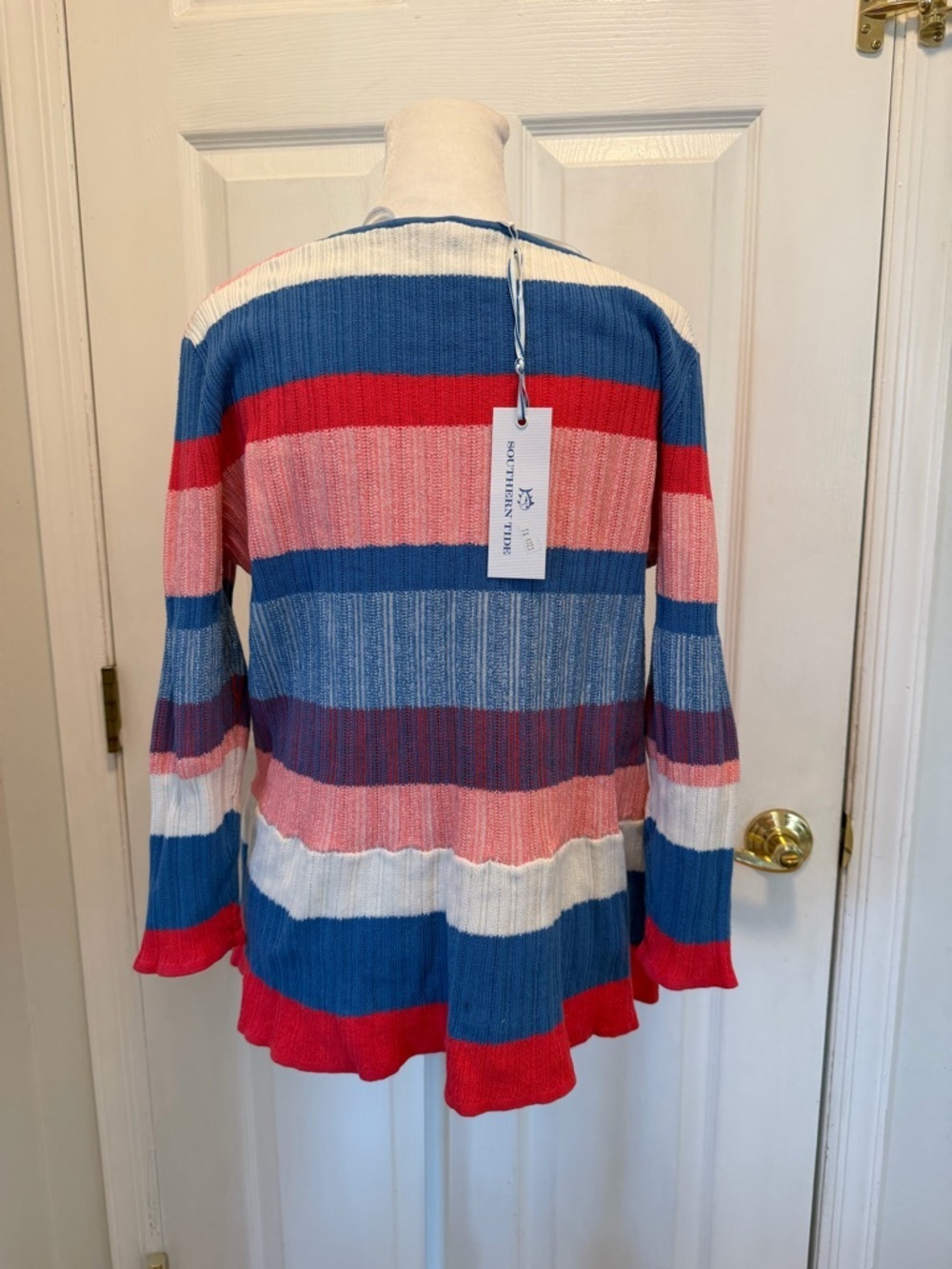 Southern Tide Rosalie Peplum Top Charting Blue Stripe Knit Sweater Size M NWT - Picture 6 of 10
